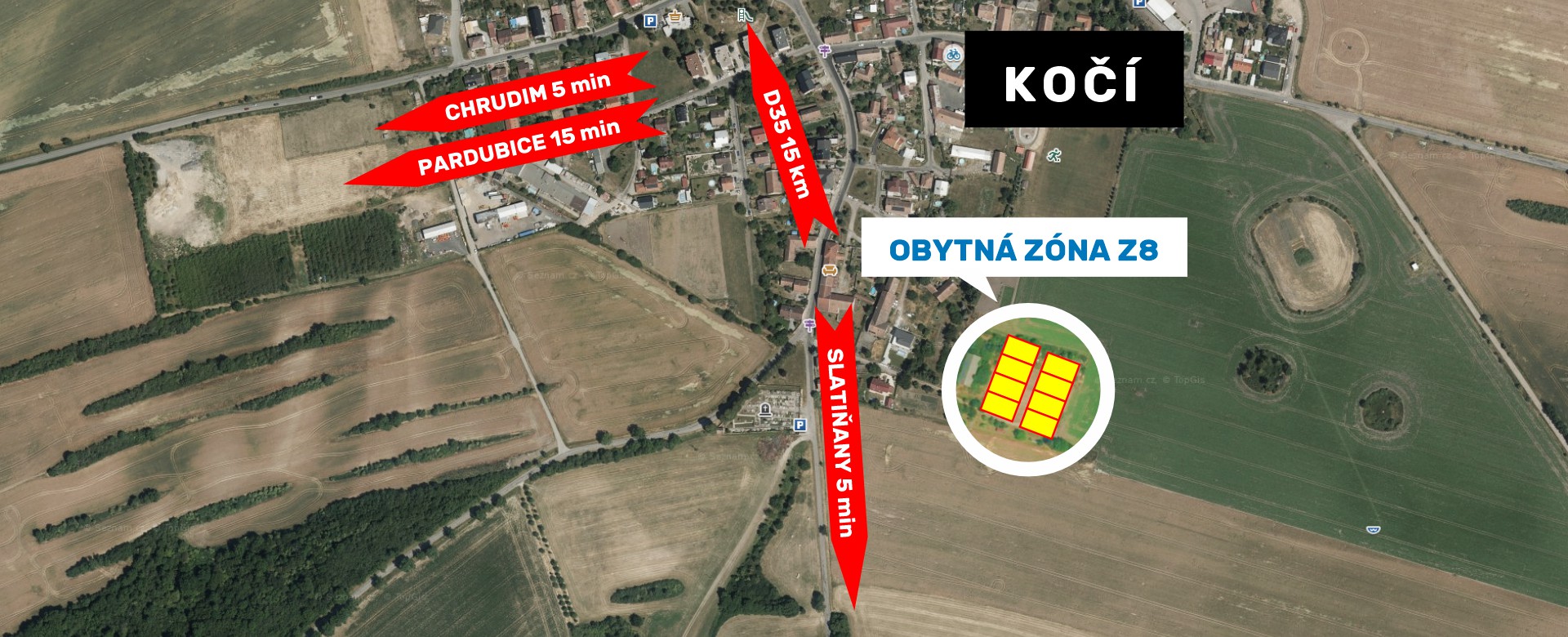 Pozemky Kočí - Orientační mapka